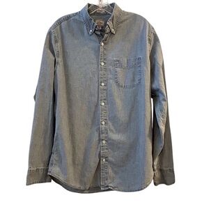 J.Crew Women’s Denim Shirt M tall Blue‎ Long Sleeve Button-Up Classic Fit